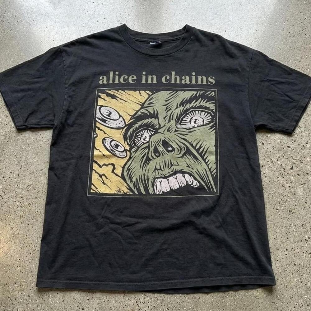 Alice In Chains T Shirt Facelift Era Graphic Green Face Zombie Grunge Tee
